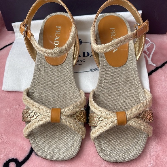 Prada Snake Gold Calf Sandals 35 1/2 - Picture 8 of 12